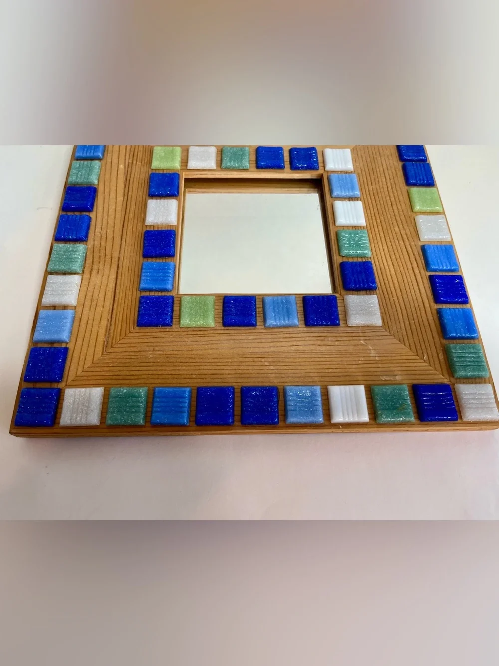 Wood Frame Mosaic Mirror w/Blue/White/Green Tiles (10x10x10x10) (Mint Condition)